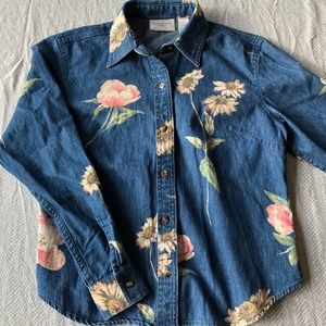 CUTE JEAN BUTTON UP WITH FLOWERS